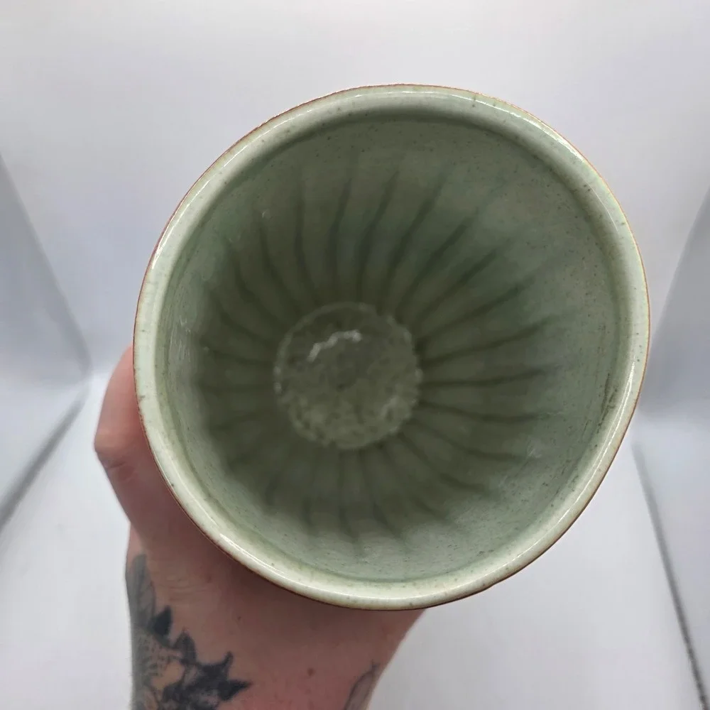 Vintage Red Wing Charles Murphy MCM Ribbed Art Pottery Vase Brown Green